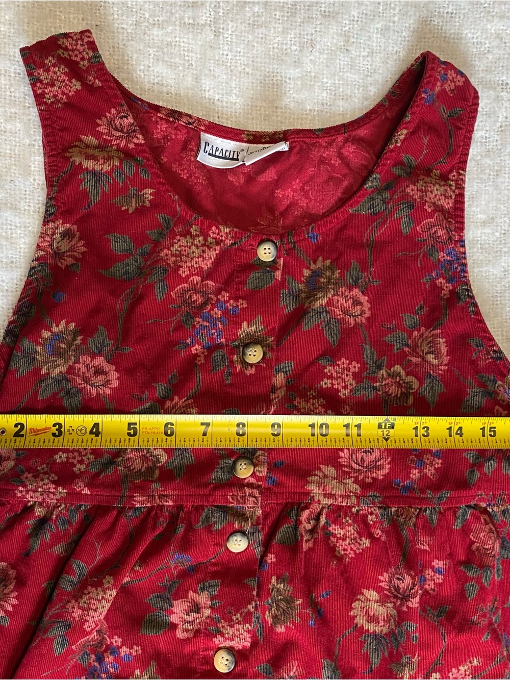 Vtg 90s Butter Mom Womens Sz M Red Floral Corduroy 100% Cotton Dress Cottagecore - Picture 3 of 6